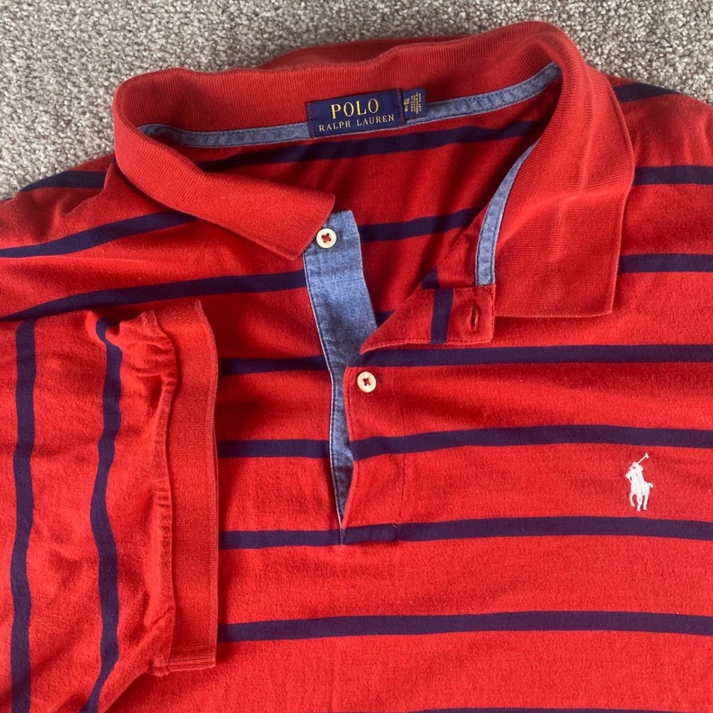 Polo Ralph Lauren Mens 4XB Red Navy Blue Striped Soft Cotton Polo White Pony
